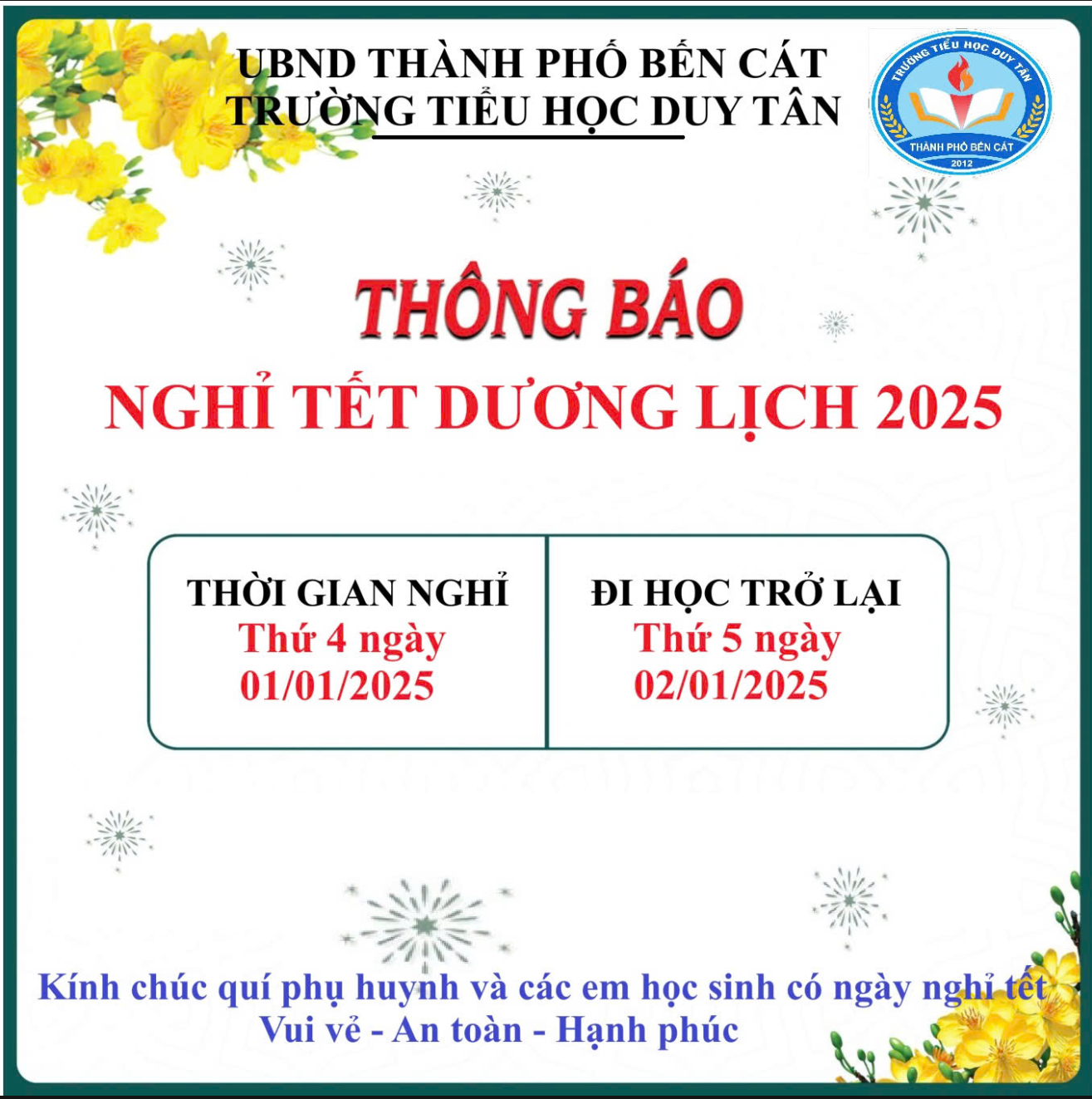 Thông báo nghỉ tết Dương lịch 2024