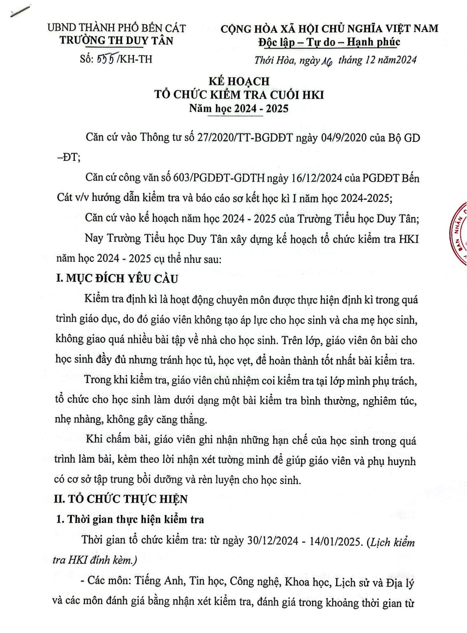 Lịch thi Học kỳ I